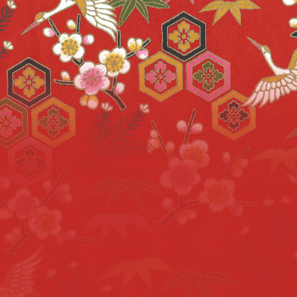 collage of red decorative paper and text