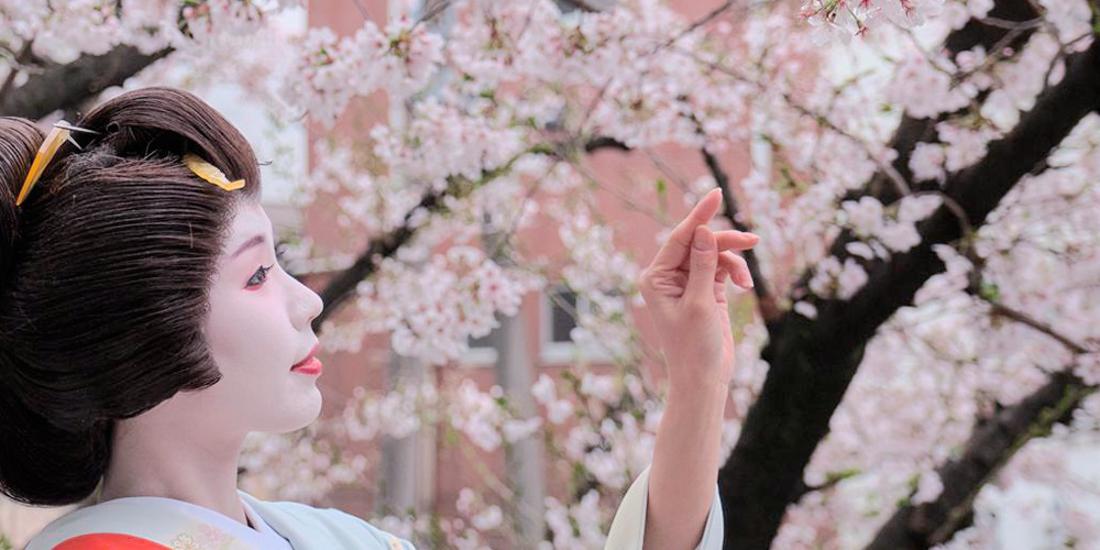 photo of a geisha with flowers